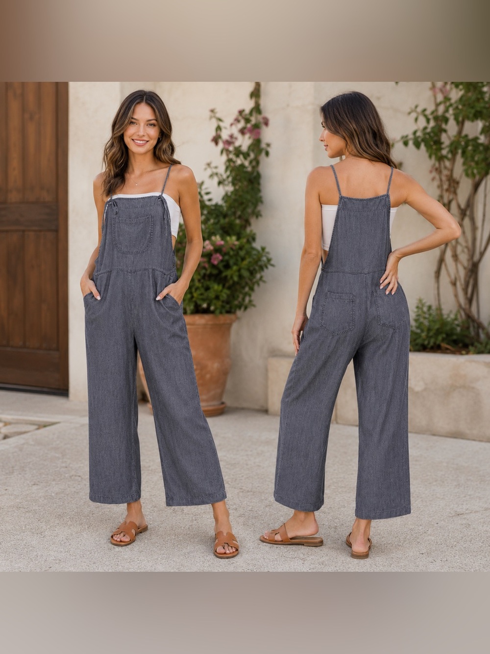 🆕 Acid Washed Wide Leg Chambray Overalls NWT Adjustable Strap Jumpsuit S, M, L